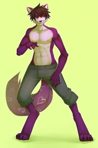 Rating: Safe Score: 0 Tags: 2012 4_toes 5_fingers abs anthro barefoot biped bottomwear brown_hair canid claws clothed clothing digitigrade e621 feet fetalstar fingers front_view fur hair humanoid_hands looking_aside male mammal nipples pants purple_body purple_eyes purple_fur short_hair simple_background smile solo tail toes topless white_body white_fur User: bunchy7s