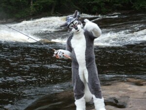 Rating: Safe Score: 0 Tags: 4:3 anthro arinmal arinmal_(artist) camo canid canine canis clothing costume e621 fishing fursuit grandfathered_content hat headgear headwear human male mammal outside real river solo wolf User: bunchy7s