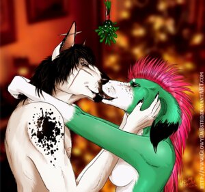 Rating: Questionable Score: 0 Tags: anthro black_hair breasts bull_terrier canid canine canis christmas domestic_dog duo e621 facial_scar female fur glowingraver green_body green_fur hair harlequin holidays hunting_dog kissing kissing_bough male male/female mammal mistletoe mohawk piercing plant romantic romantic_ambiance romantic_couple rusty_rutter saluki scar sighthound terrier zelindi_man User: bunchy7s