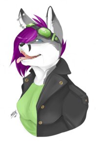 Rating: Safe Score: 0 Tags: 2010 alternative_fashion anthro black_nose blue_eyes breasts canid canine clothed clothing cybergoth e621 ear_piercing eyewear female fox fur goggles goth green_clothing green_shirt green_topwear grey_body grey_fur hair hi_res industrial_piercing jacket looking_at_viewer mammal mystikfox61 piercing purple_hair shirt simple_background solo teeth tongue tongue_piercing topwear white_background white_body white_fur User: bunchy7s