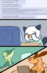 Rating: Safe Score: 0 Tags: 2010 4chan ambiguous_gender black_eyes e621 english_text fiztheancient generation_5_pokemon group hi_res mammal mean mustelid nintendo oshawott pokemon pokemon_(species) profanity red_eyes snivy starter_trio suine tepig text trolling User: bunchy7s