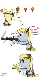 Rating: Safe Score: 0 Tags: 2012 ar-15 assault_rifle banana belt blonde_hair bottomwear bullet clothed clothing cupcake derp_eyes derpy_hooves_(mlp) dialogue e621 english_text equid equine feathered_wings feathers female feral food friendship_is_magic fruit fur grey_body grey_fur gun hair hasbro hi_res holding_gun holding_object holding_ranged_weapon holding_weapon illkillyoutoo knife m4 mammal my_little_pony mythological_creature mythological_equine mythology open_mouth pants pegasus plant ranged_weapon rifle signature simple_background solo sound_effects speech_bubble spent_casing text topless weapon white_background wings yellow_eyes User: bunchy7s