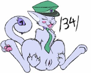 Rating: Explicit Score: 0 Tags: 3_toes 7chan accessory anthro anus black_nose blush claws clothing collar e621 eyes_closed feet felid female fur genitals grey_body grey_fur hat headgear headwear mammal necktie open_mouth pawpads paws simple_background solo spread_legs spreading tail toes tuft unknown_artist vulva white_background User: bunchy7s