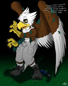 Rating: Safe Score: 0 Tags: 2013 accidental_transformation accipitrid accipitriform american_football anthro avian bald_eagle beverage bird bottomwear catmonkshiro cleats clothing e621 eagle energy_drink english_text equid european_mythology feathers feet field food football_player grass greek_mythology hi_res hippogriff jersey male mammal mythological_avian mythological_creature mythology nfl outside pheagle philadelphia_eagles plant potion scales sea_eagle shirt shorts solo species_transformation sport swoop_(philadelphia_eagles) talons text toes topwear torn_clothing transformation transformation_potion uniform until_they_like_it verbal_reaction_to_tf User: bunchy7s