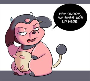 Rating: Safe Score: 0 Tags: biped bipedal_feral bovid bovine bovine_teats bovine_udders dialogue e621 english_text female feral fur generation_2_pokemon hooves horn humor mammal miltank my_eyes_are_up_here nintendo nude pink_body pink_fur pokemon pokemon_(species) semi-anthro simple_background snowcalico solo tail talking_feral teats text udders User: bunchy7s