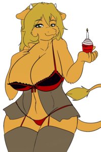Rating: Questionable Score: 0 Tags: 2011 anthro babydoll big_breasts bovid bovine breasts brown_eyes candle cattle clothed clothing cupcake e621 female food garter_straps hi_res horn huge_breasts legwear lingerie mammal navel nightgown simple_background skidd skimpy smile solo stockings tail white_background User: bunchy7s