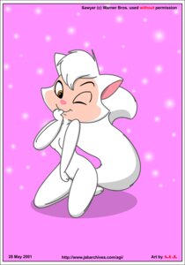 Rating: Questionable Score: 0 Tags: 2001 andybunny anthro cats_don't_dance domestic_cat e621 english_text felid feline felis female kneeling mammal nude one_eye_closed sawyer_(cats_don't_dance) smile solo tail text toony url warner_brothers wink User: bunchy7s