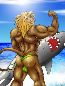 Rating: Questionable Score: 0 Tags: animal_pool_toy anthro aquatic armpit_hair biped blonde_hair body_hair butt butt_pose clothed clothing e621 felid fish hair hi_res holding_object holding_pool_toy inanimate_object inflatable lion looking_at_viewer looking_back male mammal muscular muscular_anthro muscular_male nipples outside pantherine pink_nose pool_toy pose rear_view red_eyes sea shark silversketch sky solo standing surfboard swimwear tail thin_tail thong topless underwear vehicle water watercraft User: bunchy7s