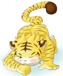 Rating: Questionable Score: 0 Tags: 5:6 blush e621 felid green_eyes kemono looking_at_viewer male mammal mitei mti777 nude one_eye_closed pantherine solo stripes tail tiger User: bunchy7s