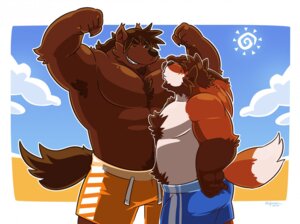 Rating: Safe Score: 0 Tags: 2014 anthro armpit_hair beach big_muscles body_hair canid canine chocofox_colin clothed clothing cloud detailed_background duo e621 fox greenendorf hairy male male/male mammal musclegut muscular muscular_male outside rackun_(character) sand seaside sky slightly_chubby topless User: bunchy7s