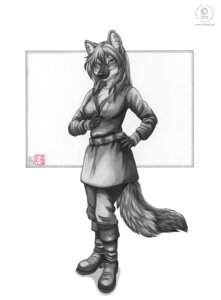 Rating: Safe Score: 0 Tags: 2013 anthro belt boots breasts canid canine cleavage clothed clothing dhole e621 female footwear kacey looking_at_viewer mammal monochrome shoes solo tail User: bunchy7s