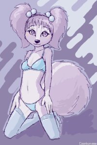 Rating: Questionable Score: 0 Tags: adolescent anthro blue_bra blue_clothing blue_panties blue_underwear bra clothed clothing coonkun digital_media_(artwork) e621 female footwear fur hair kneeling legwear mammal mephitid nanette navel oekaki panties pigtails purple_body purple_fur purple_hair skunk socks solo stockings tail underwear young young_anthro young_female User: bunchy7s
