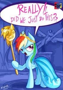 Rating: Safe Score: 0 Tags: 2013 absurd_res annoyed blue_body blue_feathers blue_fur cape clothing crown dat_grin dialogue door e621 english_text equid equine feathered_wings feathers female friendship_is_magic fur gold_(metal) hair hasbro headgear hi_res jowybean mammal multicolored_hair my_little_pony mythological_creature mythological_equine mythology pegasus purple_eyes rainbow_dash_(mlp) rainbow_hair scepter sculpture solo standing statue text wings wonderbolts_(mlp) User: bunchy7s
