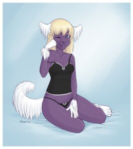 Rating: Safe Score: 0 Tags: anthro biped blonde_hair blue_eyes border bustier canid canine canis carat chinese_crested_dog clothed clothing domestic_dog e621 female hair hairless hairless_dog jojo_(jo_tylman) mammal off_shoulder one_eye_closed panties sitting solo tail tired toy_dog underwear white_border wink User: bunchy7s