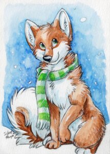 Rating: Safe Score: 0 Tags: 2012 canid canine canis domestic_dog e621 feral fur green_eyes male mammal orange_body orange_fur outside scarf silentravyn snow solo tail traditional_media_(artwork) winter User: bunchy7s