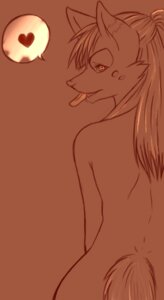 Rating: Safe Score: 0 Tags: anthro back_dimples back_groove bare_back butt canid canine dialogue e621 female heart_symbol mammal pictographics rear_view restricted_palette shoulder_blades shrl solo speech_bubble tongue tongue_out wide_hips User: bunchy7s