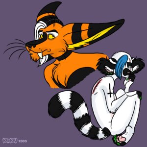 Rating: Safe Score: 0 Tags: 1:1 2005 alternative_fashion anthro blue_eyes chelsea_hair_cut cross duo e621 female glamfur goth inverted_cross kaku_q._spookaboo kakumatsurou lemur leucistic love male mammal primate ring-tailed_lemur strepsirrhine tail teeth yellow_eyes zeriara_(character) User: bunchy7s