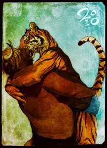 Rating: Safe Score: 0 Tags: 2010 anthro bovid caprine clothed clothing duo e621 eyes_closed felid hair hand_on_butt horn hug kamui_(artist) kissing male male/male mammal muskox pantherine shirt tail tank_top tiger topless topwear User: bunchy7s