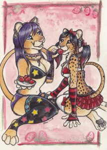 Rating: Questionable Score: 0 Tags: anthro blue_eyes bottomwear brown_eyes cheetah clothed clothing cougar duo e621 feeding feet felid feline female female/female food fruit hindpaw jewelry key mammal necklace paws piercing plant shiverz sitting skimpy skirt strawberry tail User: bunchy7s