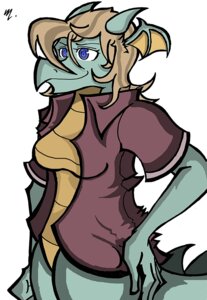 Rating: Safe Score: 0 Tags: absurd_res anthro blue_eyes bottomless breasts brown_hair clothed clothing corey_powell countershading dragon e621 female green_body green_skin hair hand_on_hip hasbro head_wings hi_res horn mcbain my_little_pony mythological_creature mythological_scalie mythology naturally_censored non-mammal_breasts scales scalie shirt solo tail tan_body tan_countershading topwear unusual_wing_placement wings yellow_body yellow_scales User: bunchy7s
