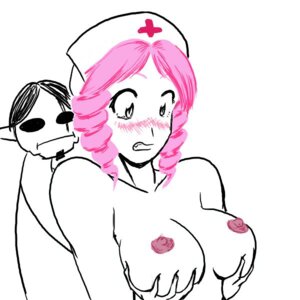 Rating: Explicit Score: 0 Tags: 1boy 1girls blush breast_grab breasts dorf_quest female from_behind garrelf_swiftrip krann large_breasts male naga nipples partially_colored pink_hair rule34 white_background User: bunchy7s