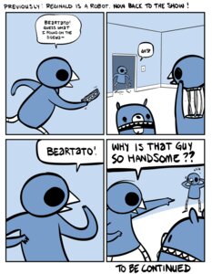 Rating: Safe Score: 0 Tags: 2010 ambiguous_gender anthro avian beak bear beartato bird comic compliment dialogue e621 english_text gesture hand_gesture holding_object humor lightswitch looking_at_another machine mammal nedroid open_mouth pointing reginald_(nedroid) robot speech_bubble standing teeth text what yelling User: bunchy7s