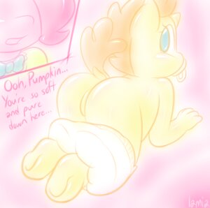 Rating: Questionable Score: 0 Tags: 2013 age_difference ambiguous_gender anthro anthrofied butt clothing diaper diaper_down digital_media_(artwork) dropped_diaper duo e621 earth_pony english_text equid equine female friendship_is_magic hasbro horn horse lamiaaaa looking_back mammal my_little_pony mythological_creature mythological_equine mythology neonate older_ambiguous pinkie_pie_(mlp) pony pumpkin_cake_(mlp) rear_view smile tail text three-quarter_view unicorn young young_anthro young_female younger_female User: bunchy7s
