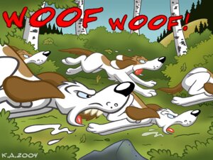 Rating: Safe Score: 0 Tags: 2004 4:3 ambiguous_gender canid canine canis domestic_dog e621 feral group hunting karri_aronen mammal phoxhunt tail toony User: bunchy7s