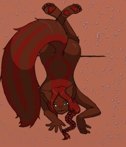 Rating: Questionable Score: 0 Tags: 2012 aisyp anthro brown_body brown_fur e621 female fur green_eyes hair mammal mephitid nude red_hair simple_background skunk solo tail User: bunchy7s