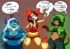 Rating: Safe Score: 0 Tags: absurd_res anthro anthrofied big_breasts blacksen blue_hair bottomwear breasts canid canine cheek_tuft chespin choker cleavage clothed clothed_anthro clothed_female clothing dipstick_tail dress e621 english_text eyelashes eyewear facial_piercing facial_tuft female female_anthro fennekin froakie fur generation_6_pokemon glasses gloves green_hair group hair handwear hi_res hip_tuft hoodie huge_breasts inner_ear_fluff jewelry mammal markings midriff_top necklace nintendo nose_piercing nose_ring orange_eyes pants piercing pokemon pokemon_(species) pokemorph red_eyes red_hair red_inner_ear_fluff ring_piercing shirt shorts slightly_chubby starter_trio tail tail_markings tank_top text topwear tuft wide_hips yellow_body yellow_fur User: bunchy7s