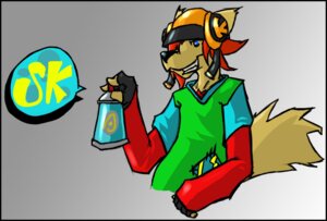 Rating: Safe Score: 0 Tags: anthro blue_eyes canid canine canis clothed clothing domestic_dog e621 gradient_background graffiti grin headgear headwear male mammal paint simple_background skeeve smile solo spray_can spray_paint tail User: bunchy7s