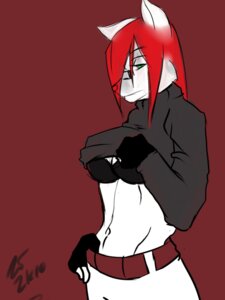 Rating: Questionable Score: 0 Tags: 2010 3:4 anthro belt bra canid canine canis clothed clothing clothing_lift domestic_dog e621 fa20xx female fingerless_gloves fur german_shepherd gloves green_eyes hair handwear herding_dog hi_res ivy_shun looking_down mammal navel pastoral_dog red_background red_hair red_theme shirt shirt_lift signature simple_background solo topwear underwear white_body white_fur User: bunchy7s