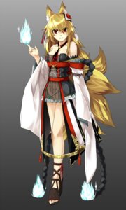 Rating: Safe Score: 0 Tags: 3:5 accessory animal_humanoid armwear asian_mythology bare_legs bare_shoulders blonde_hair blue_fire canid canid_humanoid canine canine_humanoid clothing collarbone colored_fire detached_sleeves e621 east_asian_mythology elemental_manipulation female fire fire_manipulation footwear fox_humanoid fox_spirit hair hair_accessory hi_res humanoid kitsunebi long_hair looking_at_viewer mammal mammal_humanoid multi_tail mythology necktie open_mouth red_eyes sandals shoes smile solo tail takanashie User: bunchy7s