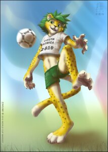 Rating: Questionable Score: 0 Tags: 2010 anthro ball bottomwear bulge clothed clothing e621 felid fifa fur grass hi_res leopard male mammal mascot midriff pantherine plant shorts soccer soccer_ball solo south_africa sport tail text world_cup zakumi zenthetiger User: bunchy7s