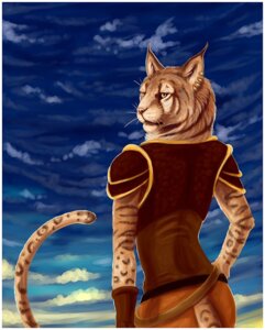 Rating: Safe Score: 0 Tags: 2012 anthro clothed clothing daanzi digital_media_(artwork) e621 ear_piercing felid gloves handwear looking_at_viewer looking_back male mammal markings outside piercing rear_view sky skyscape solo spots spotted_markings spotted_tail tail tail_markings whiskers User: bunchy7s