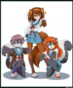 Rating: Safe Score: 0 Tags: 2010 anthro auburn_hair blue_eyes bottomwear breasts brown_body brown_fur brown_hair clothing domestic_cat e621 felid feline felis female fluffy fluffy_tail footwear fur gesture green_eyes grey_body grey_fur group hair hand_gesture haruhi_suzumiya hi_res legwear looking_at_viewer mammal mephitid mikuru_asahina orange_hair pointing pointing_at_viewer pose purple_hair ribbons school_uniform shoes simple_background skirt skunk socks striped_skunk tail the_melancholy_of_haruhi_suzumiya uniform white_background white_body white_fur yuki_nagato yukivaneller User: bunchy7s