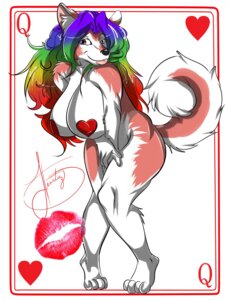 Rating: Questionable Score: 0 Tags: anthro big_breasts black_nose breasts canid canine canis card card_template countershading domestic_dog e621 female fluffy fluffy_tail fur hair heart_symbol hearts_(suit) heartz heartz_(character) hi_res huge_breasts husky kissing lips long_hair looking_at_viewer mammal multicolored_eyes multicolored_hair nordic_sled_dog pink_body pink_fur playing_card playing_card_template queen_of_hearts_(card) rainbow rainbow_eyes rainbow_hair simple_background smile solo sparklefur spitz suit_symbol tail white_background white_body white_fur User: bunchy7s