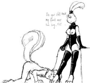 Rating: Explicit Score: 0 Tags: 1boy 1girls anthro bdsm breasts collar duo elbow_gloves english_text female femdom filbert_(rq) foot_fetish furry gloves high_heels kissing latex latex_gloves leash male monochrome rabbit ruby_(rq) ruby_quest rule34 stockings text thighhighs User: bunchy7s
