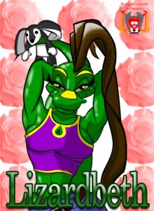 Rating: Safe Score: 0 Tags: 2007 andres_chung_jr anthro biped breasts character_badge_(artwork) cleavage clothed clothing e621 female flower front_view green_body green_scales half-length_portrait hands_behind_head lizard lizardbeth_(character) looking_at_viewer low_res midriff multicolored_body multicolored_scales plant plushie portrait raised_arm reptile scales scalie seductive side_boob simple_background skimpy solo tail text two_tone_body two_tone_scales watermark white_background yellow_body yellow_scales User: bunchy7s