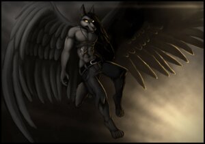 Rating: Safe Score: 0 Tags: 4_toes ankh anthro barefoot belt biped bottomwear canid canine canis clothed clothing e621 feathered_wings feathers feet hair jewelry long_hair male mammal necklace noviraine pants solo toes topless wings wolf User: bunchy7s