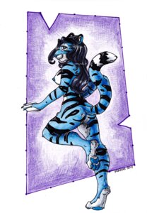 Rating: Questionable Score: 0 Tags: anthro areola biped blue_eyes breasts butt e621 feet felid female foxene hindpaw mammal nipples nude pantherine paws solo standing stripes tail tiger traditional_media_(artwork) whiskers User: bunchy7s