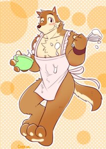 Rating: Safe Score: 0 Tags: 2013 abstract_background anthro apron baking blush bottomless canid canine canis chest_tuft clothed clothing cooking cotton_(artist) digital_drawing_(artwork) digital_media_(artwork) e621 food fur kitchen_utensils looking_at_viewer male mammal messy muscular muscular_anthro muscular_male one_eye_closed pattern_background paws shaded simple_background smile soft_shading solo tail tools tuft whisk wink wolf wristband wuffle wuffle_(webcomic) User: bunchy7s