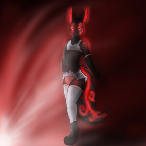 Rating: Questionable Score: 0 Tags: 1:1 anthro bioluminescence canid canine canis clothed clothing crossdressing digital_media_(artwork) e621 femboy glowing hi_res legwear looking_at_viewer makarimorph male mammal red_eyes solo stockings tail underwear wolf User: bunchy7s