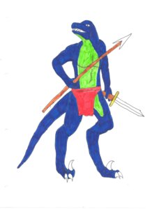 Rating: Questionable Score: 0 Tags: anthro biped bottomwear chris-sowden claws clothing dinosaur e621 hi_res holding_melee_weapon holding_object holding_sword holding_weapon loincloth male melee_weapon open_mouth polearm prehistoric_species reptile scalie solo spear standing sword tail teeth traditional_media_(artwork) weapon User: bunchy7s