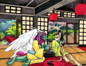 Rating: Safe Score: 0 Tags: akiyu anthro asian asian_mythology ayame_emaya barbel_(anatomy) beverage black_hair dragon duo e621 east_asian_architecture east_asian_mythology eastern eastern_dragon feathered_wings feathers flesh_whiskers food green_body hair kneeling long_ears long_hair male male/male mythological_creature mythological_scalie mythology romantic romantic_ambiance romantic_couple ryuki scalie smile tail tea wings zakkie_starres User: bunchy7s