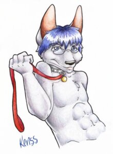 Rating: Safe Score: 0 Tags: anthro blue_eyes blue_hair canid canine collar dizziowl e621 eyewear glasses hair leash male mammal offering_leash simple_background solo white_background User: bunchy7s
