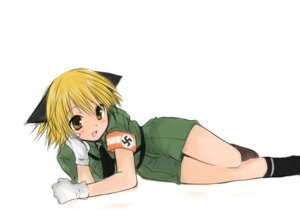Rating: Safe Score: 0 Tags: accessory ambiguous_gender animal_humanoid arm_support armband black_body black_fur blonde_hair blush bottomwear brown_eyes cat_humanoid clothing e621 felid felid_humanoid feline feline_humanoid fist footwear front_view fur gloves hair handwear hellsing hellsing_ultimate humanoid leaning_on_elbow legwear looking_at_viewer lying mammal mammal_humanoid military nazi necktie on_side open_mouth open_smile rioriko schrodinger_(hellsing) shirt shoes short_hair shorts simple_background smile socks solo tan_body tan_skin toony topwear uniform white_background User: bunchy7s