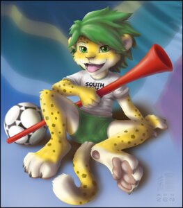 Rating: Safe Score: 0 Tags: 2010 anthro ball biped blush bottomwear claws close-up clothed clothing e621 feet felid fifa flag fur green_eyes green_hair grin hair hi_res hindpaw leopard looking_at_viewer male mammal mascot open_mouth pantherine pawpads paws shirt short_hair shorts sitting smile soccer soccer_ball solo south_africa sport spots tail teeth text toes tongue topwear vuvuzela world_cup young young_anthro young_male zakumi zenthetiger User: bunchy7s