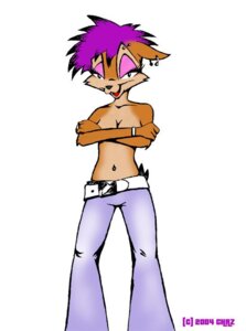 Rating: Questionable Score: 0 Tags: 2004 belt bracelet breasts clothed clothing deer e621 female furfreakchaz hair jewelry mammal navel open_mouth piercing purple_hair simple_background smile solo topless white_background User: bunchy7s