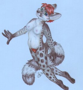 Rating: Questionable Score: 0 Tags: anthro breasts e621 female foxyfennec genet green_eyes hair looking_at_viewer mammal nipples nude pubes red_hair simple_background solo tail viverrid User: bunchy7s